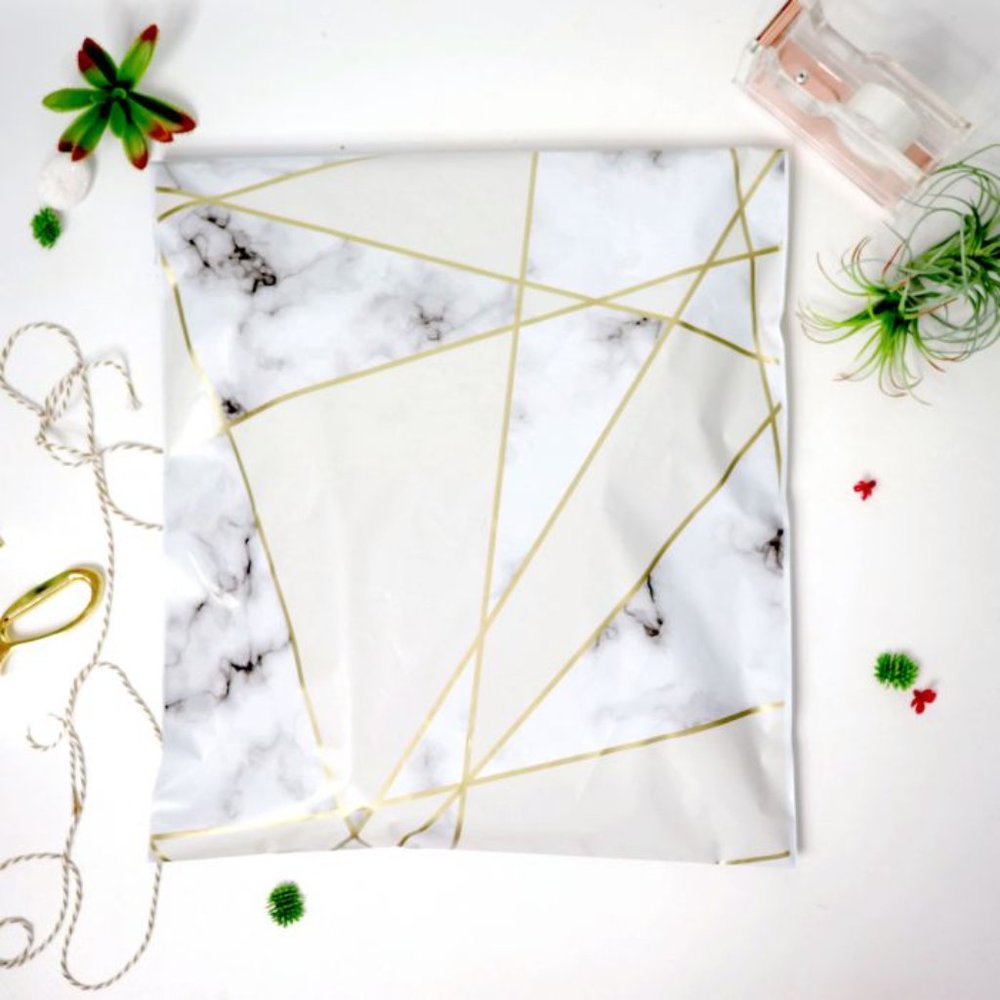 100 Count White Marble 10 x 13 Self Seal Printed Poly Mailers